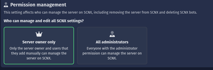 Screenshot of the permission type option in the dashboard